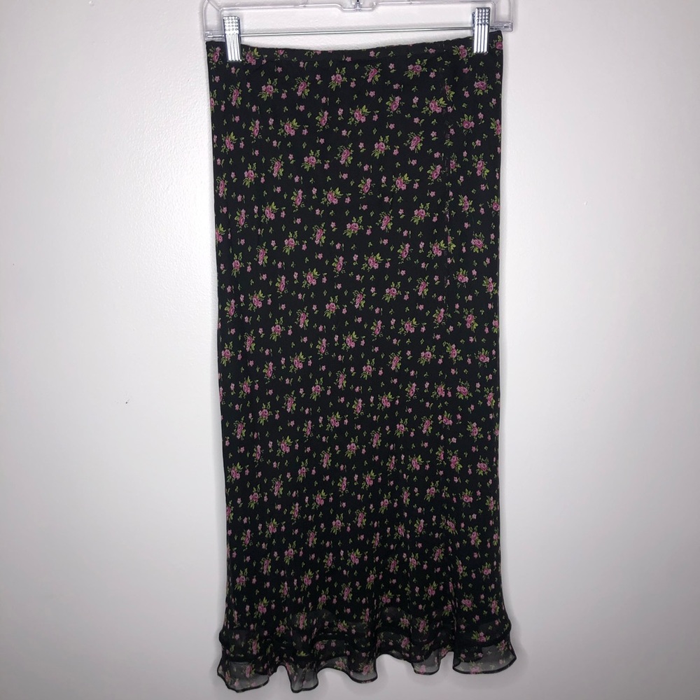 Vintage silk grunge ditsy floral midi skirt